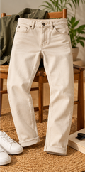 DANNY SAINTS #008 Men's Premium Cream White Denim Jeans – Classic Straight-Leg Summer Casual Fashion